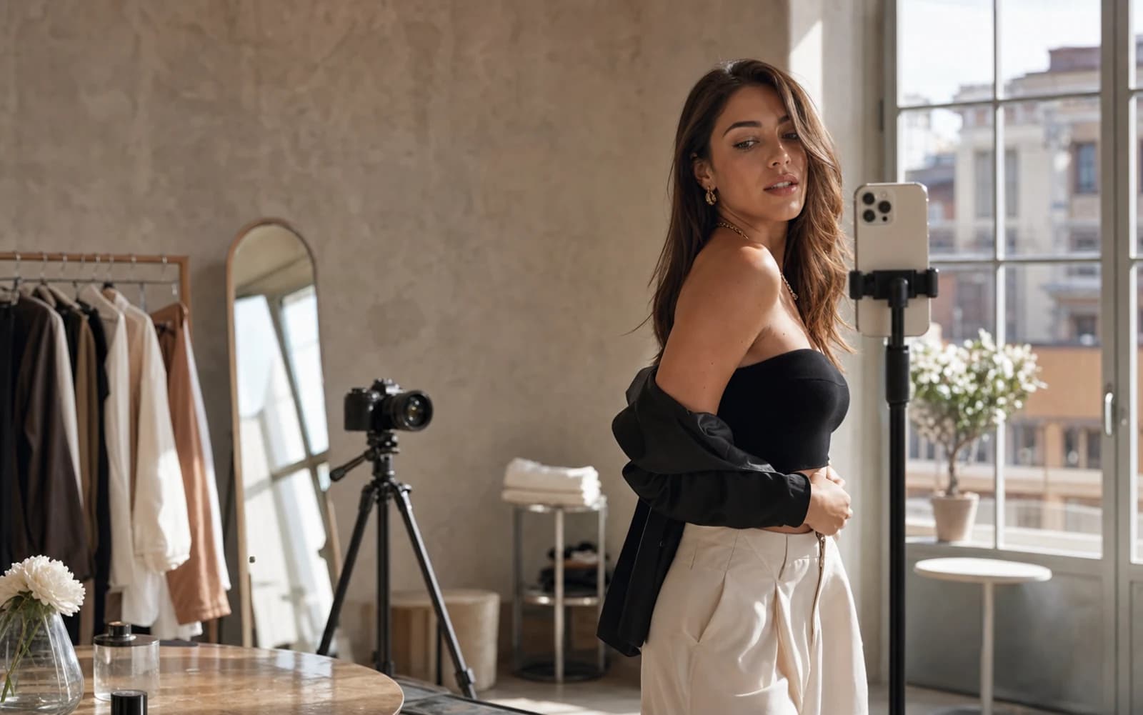Creator durante uno shooting di contenuti nel proprio studio